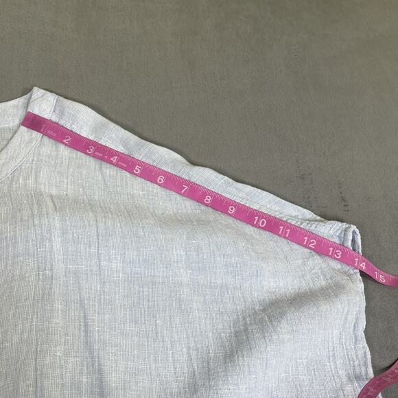 2)Tahari Womens Medium Light Blue & White Linen Button Front Oversized Shirt - Picture 4 of 15